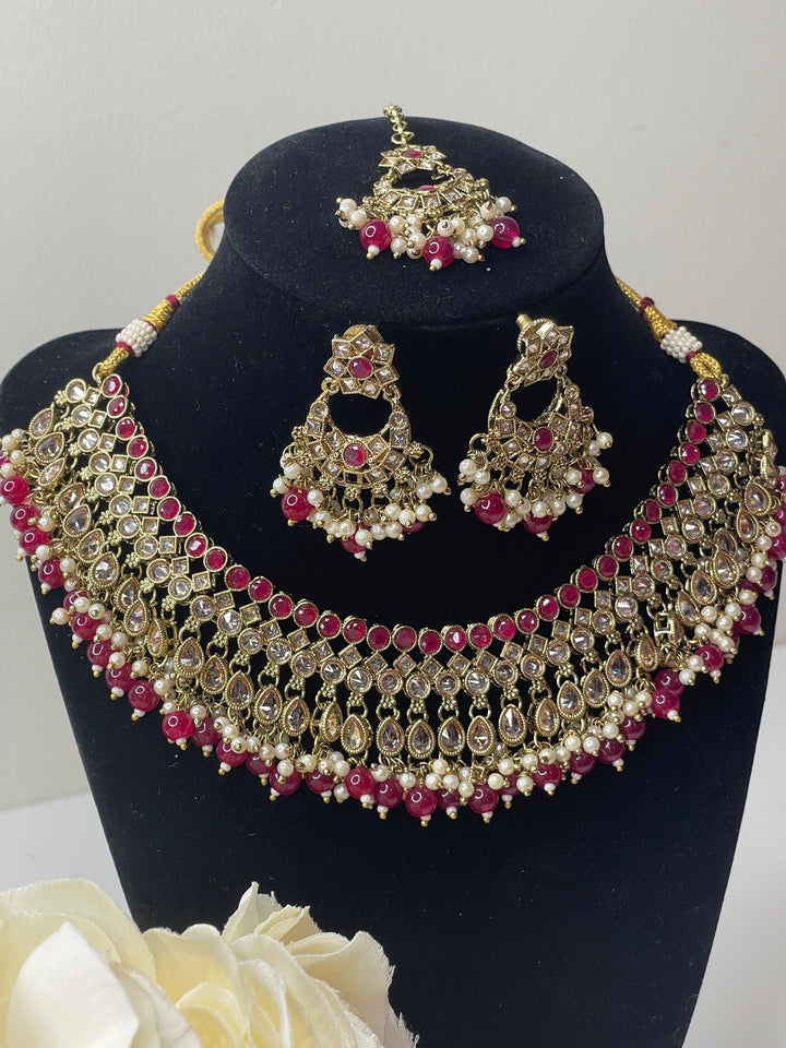 Izhaar Indian Polki Kundan Necklace with Earrings Tikka / Wedding Jewelry/ Traditional Jewelry/ Bollywood set/ Indian Pakistani wedding set