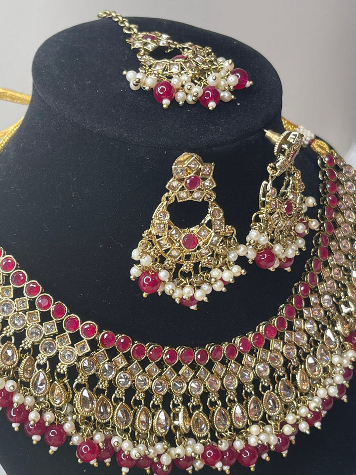 Izhaar Indian Polki Kundan Necklace with Earrings Tikka / Wedding Jewelry/ Traditional Jewelry/ Bollywood set/ Indian Pakistani wedding set