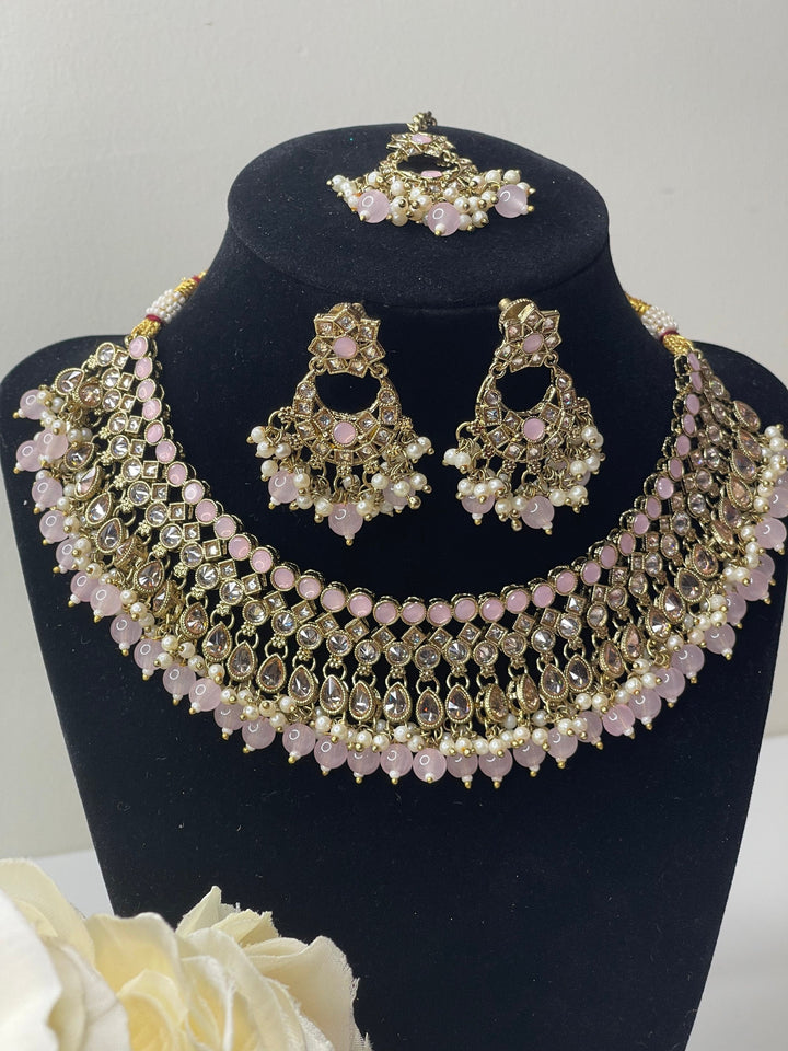 Izhaar Indian Polki Kundan Necklace with Earrings Tikka / Wedding Jewelry/ Traditional Jewelry/ Bollywood set/ Indian Pakistani wedding set