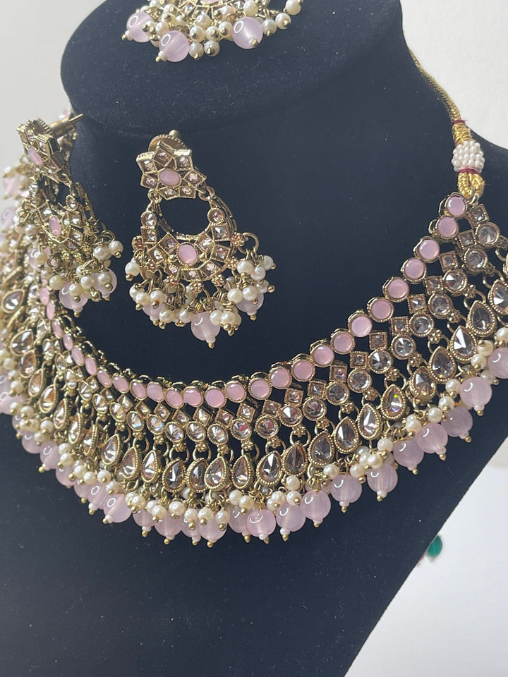 Izhaar Indian Polki Kundan Necklace with Earrings Tikka / Wedding Jewelry/ Traditional Jewelry/ Bollywood set/ Indian Pakistani wedding set