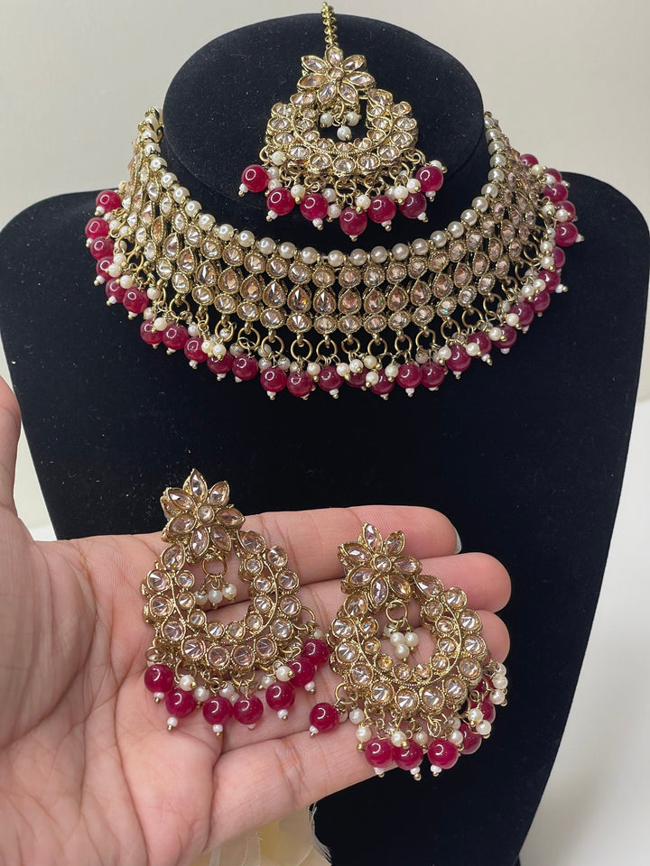 Izhaar Indian Polki Kundan Necklace with Earrings Tikka / Wedding Jewelry/ Traditional Jewelry/ Bollywood set/ Indian Pakistani wedding set