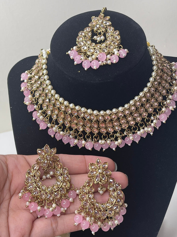 Izhaar Indian Polki Kundan Necklace with Earrings Tikka / Wedding Jewelry/ Traditional Jewelry/ Bollywood set/ Indian Pakistani wedding set