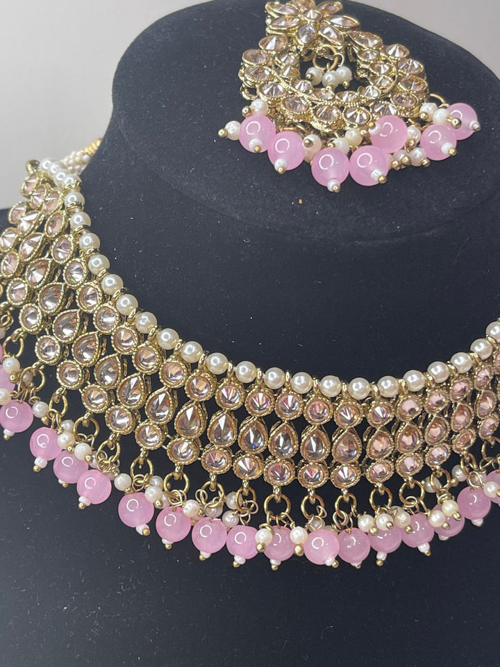 Izhaar Indian Polki Kundan Necklace with Earrings Tikka / Wedding Jewelry/ Traditional Jewelry/ Bollywood set/ Indian Pakistani wedding set