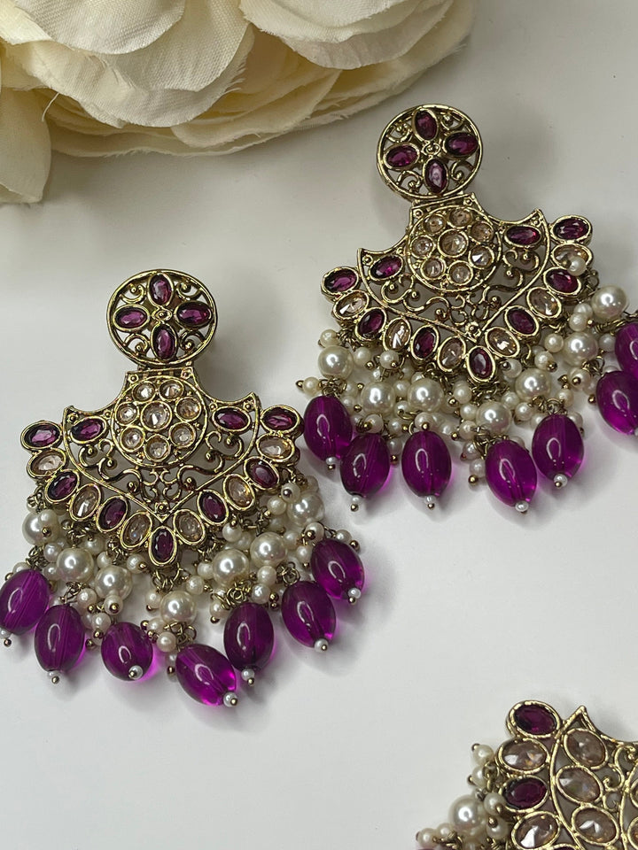 Izhaar Indian Polki Kundan Necklace with Earrings Tikka / Wedding Jewelry/ Traditional Jewelry/ Bollywood set/ Long wedding set