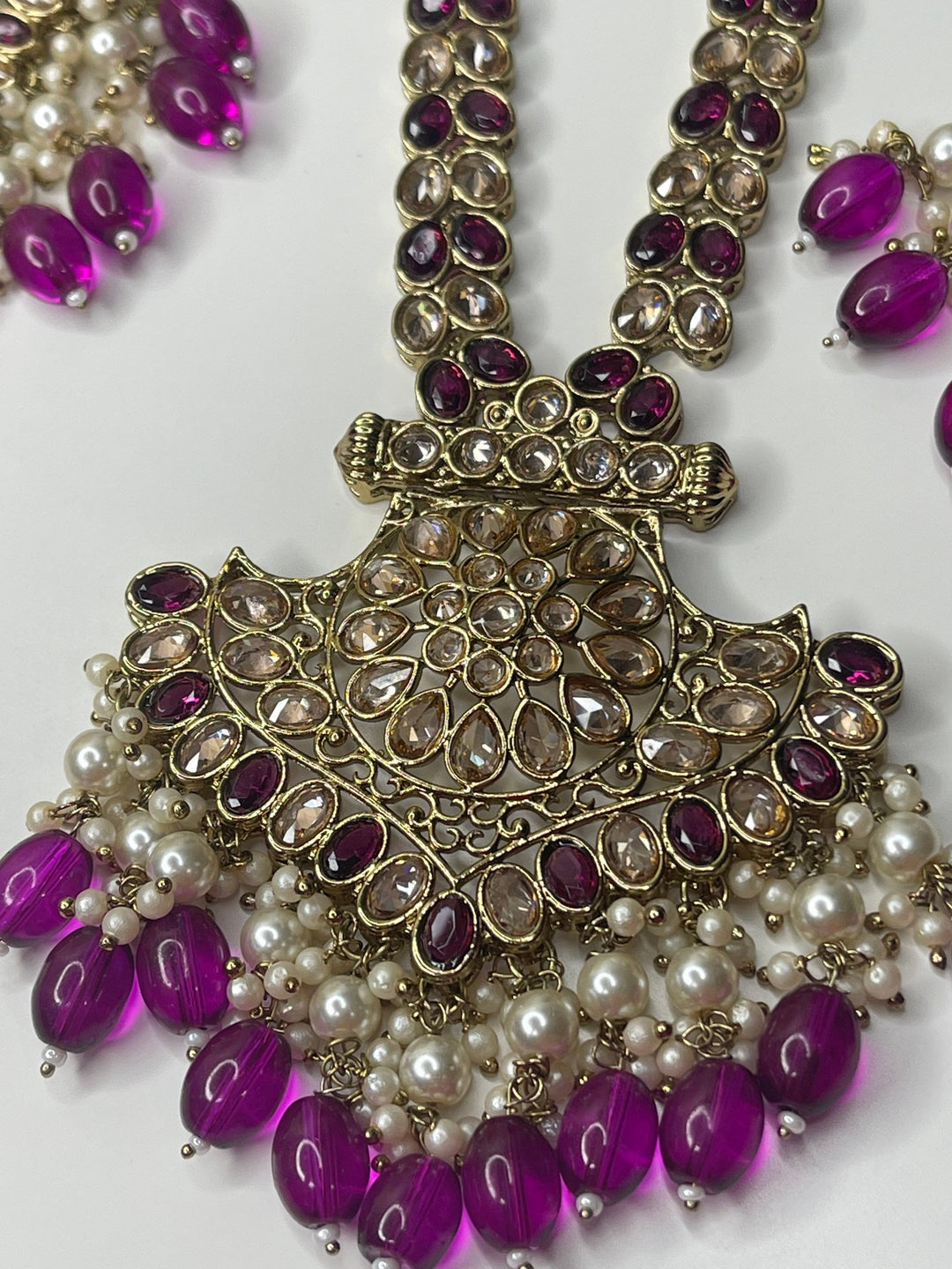 Izhaar Indian Polki Kundan Necklace with Earrings Tikka / Wedding Jewelry/ Traditional Jewelry/ Bollywood set/ Long wedding set