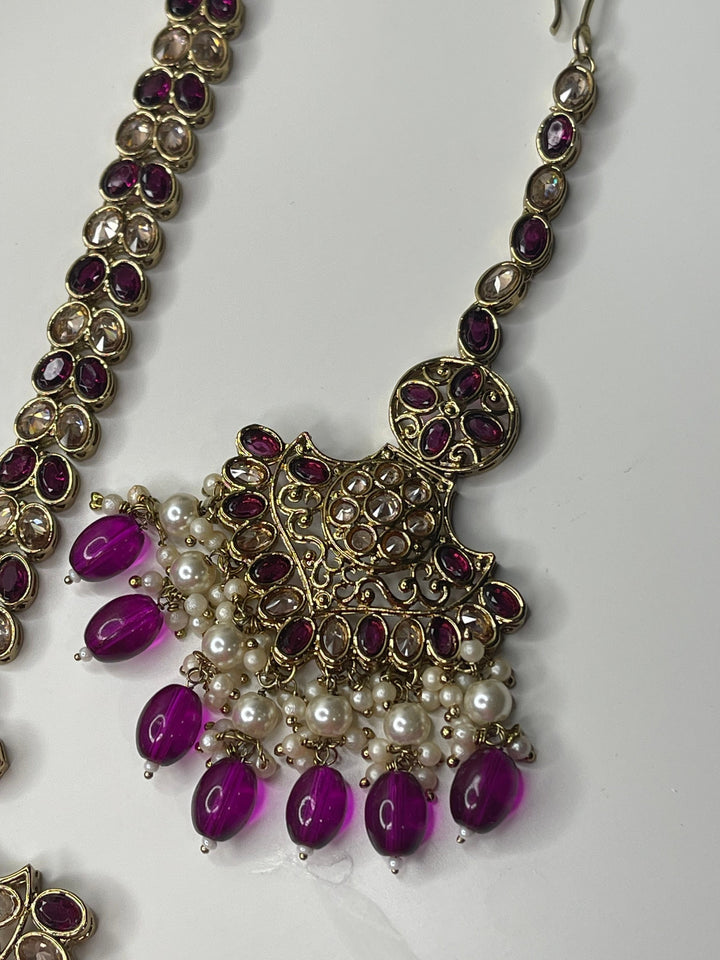 Izhaar Indian Polki Kundan Necklace with Earrings Tikka / Wedding Jewelry/ Traditional Jewelry/ Bollywood set/ Long wedding set