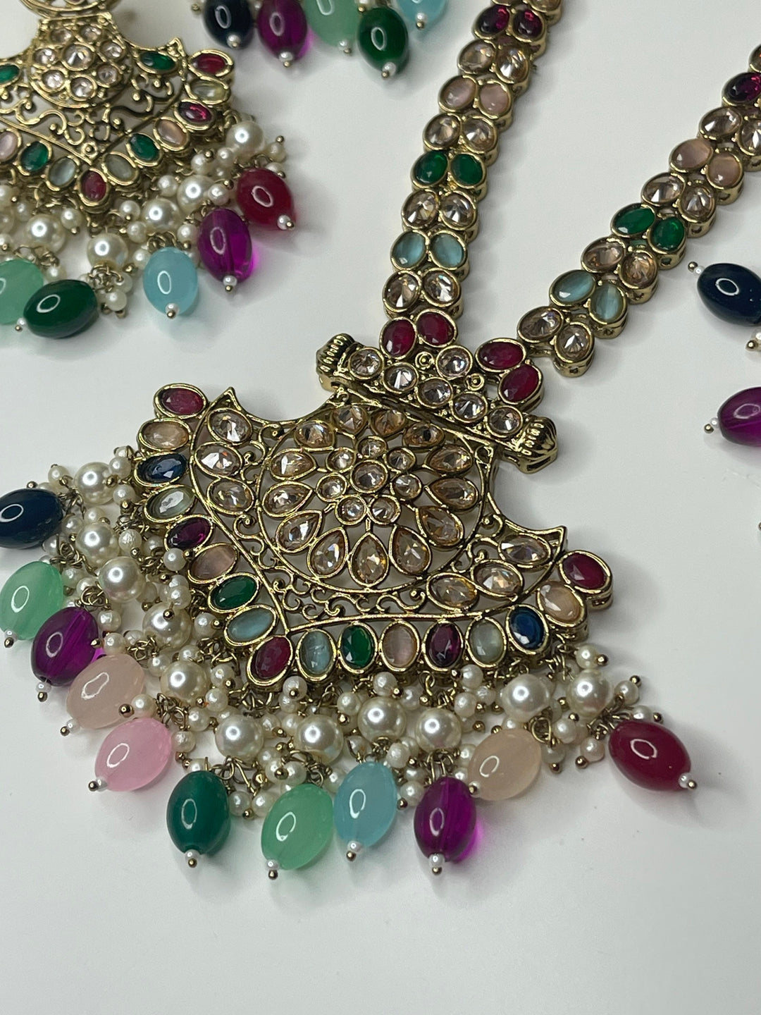Izhaar Indian Polki Kundan Necklace with Earrings Tikka / Wedding Jewelry/ Traditional Jewelry/ Bollywood set/ Long wedding set