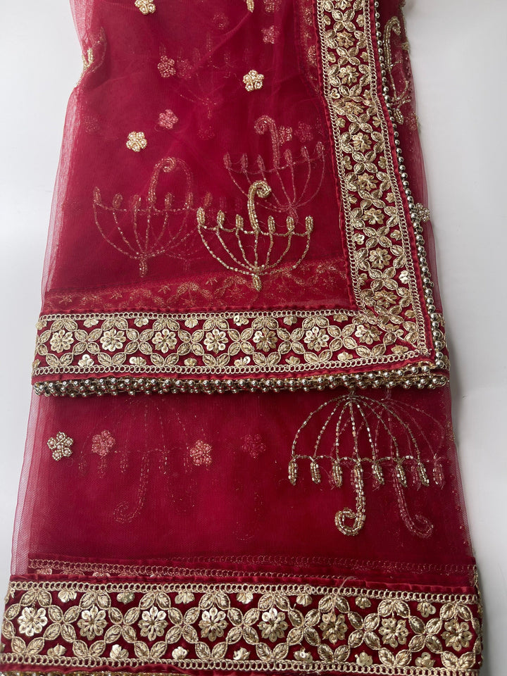 Traditional Embroidered Work Bridal, Wedding Wear Indian Dupatta, Beautiful Embroidered Zari Work Chunni