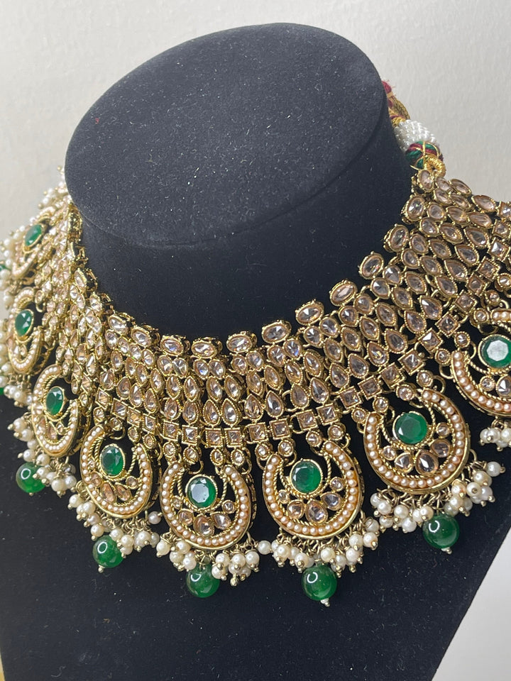 Izhaar Indian Polki Kundan Necklace with Earrings Tikka / Wedding Jewelry/ Traditional Jewelry/ Bollywood set/ Indian Pakistani wedding set