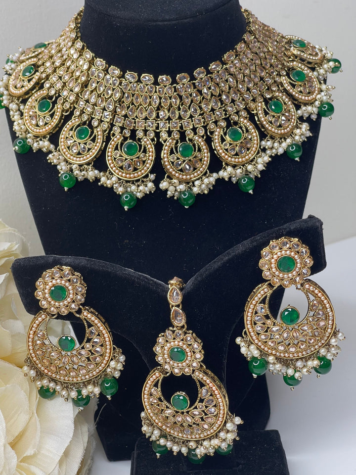 Izhaar Indian Polki Kundan Necklace with Earrings Tikka / Wedding Jewelry/ Traditional Jewelry/ Bollywood set/ Indian Pakistani wedding set