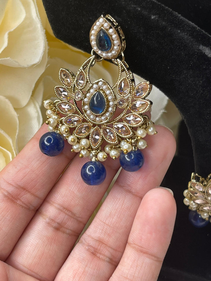 Izhaar Indian Blue Polki Kundan Necklace with Earrings Tikka / Wedding Jewelry/ Traditional Jewelry/ Bollywood set/ wedding set Muskaan