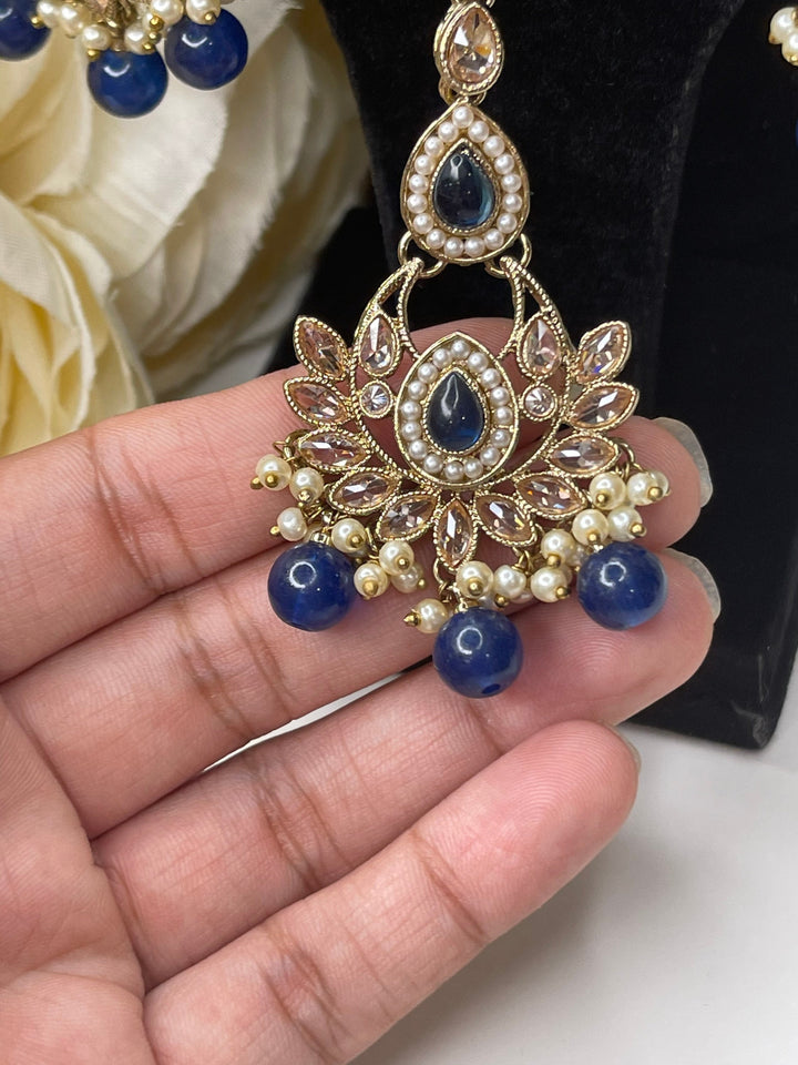 Izhaar Indian Blue Polki Kundan Necklace with Earrings Tikka / Wedding Jewelry/ Traditional Jewelry/ Bollywood set/ wedding set Muskaan