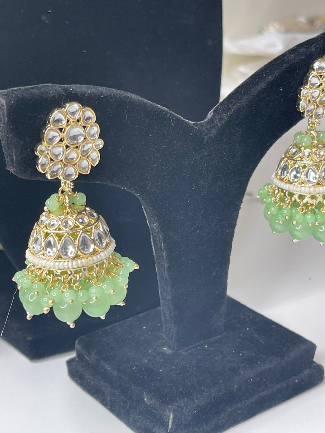 Izhaar Indian Polki Kundan Necklace with Earrings Tikka / Wedding Jewelry/ Traditional Jewelry/ Bollywood set/ green Pista necklace set