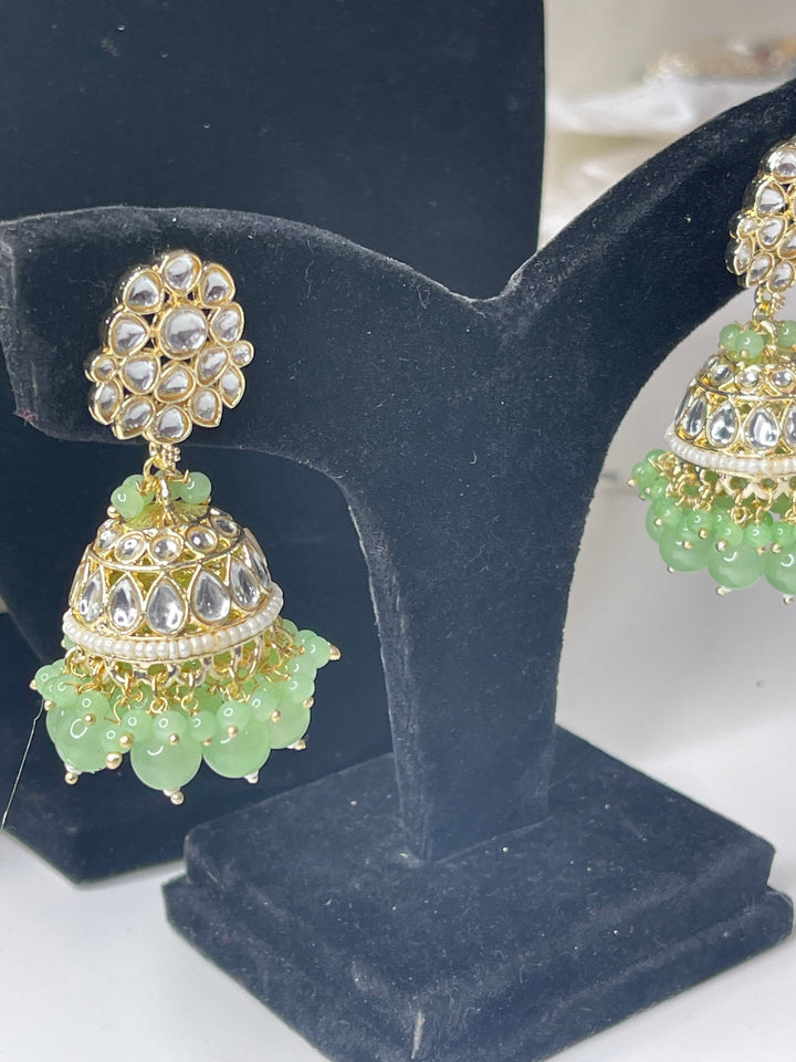 Izhaar Indian Polki Kundan Necklace with Earrings Tikka / Wedding Jewelry/ Traditional Jewelry/ Bollywood set/ green Pista necklace set