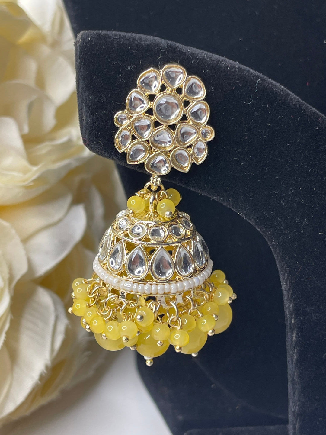 Izhaar Indian Polki Kundan Necklace with Earrings Tikka / Wedding Jewelry/ Traditional Jewelry/ Bollywood set/ yellow necklace set