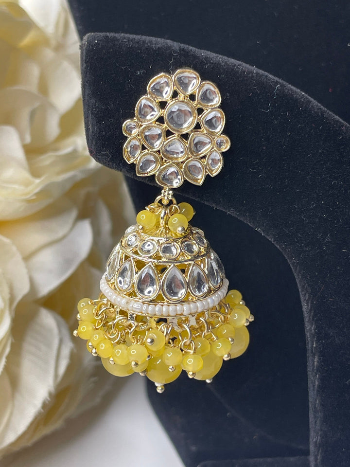 Izhaar Indian Polki Kundan Necklace with Earrings Tikka / Wedding Jewelry/ Traditional Jewelry/ Bollywood set/ yellow necklace set