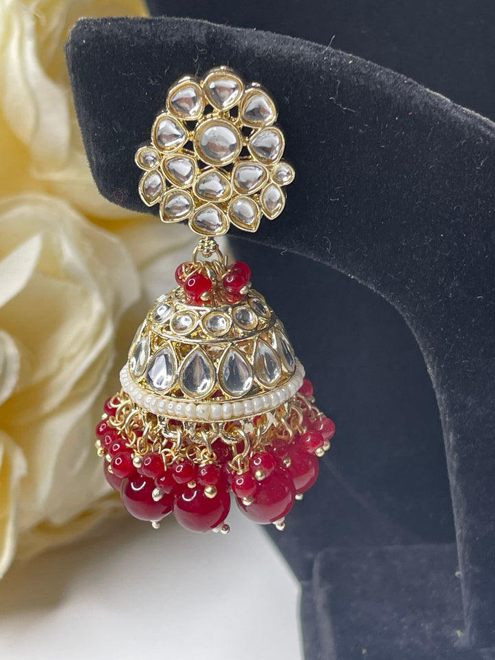 Izhaar Indian Polki Kundan Necklace with Earrings Tikka / Wedding Jewelry/ Traditional Jewelry/ Bollywood set/ red necklace set
