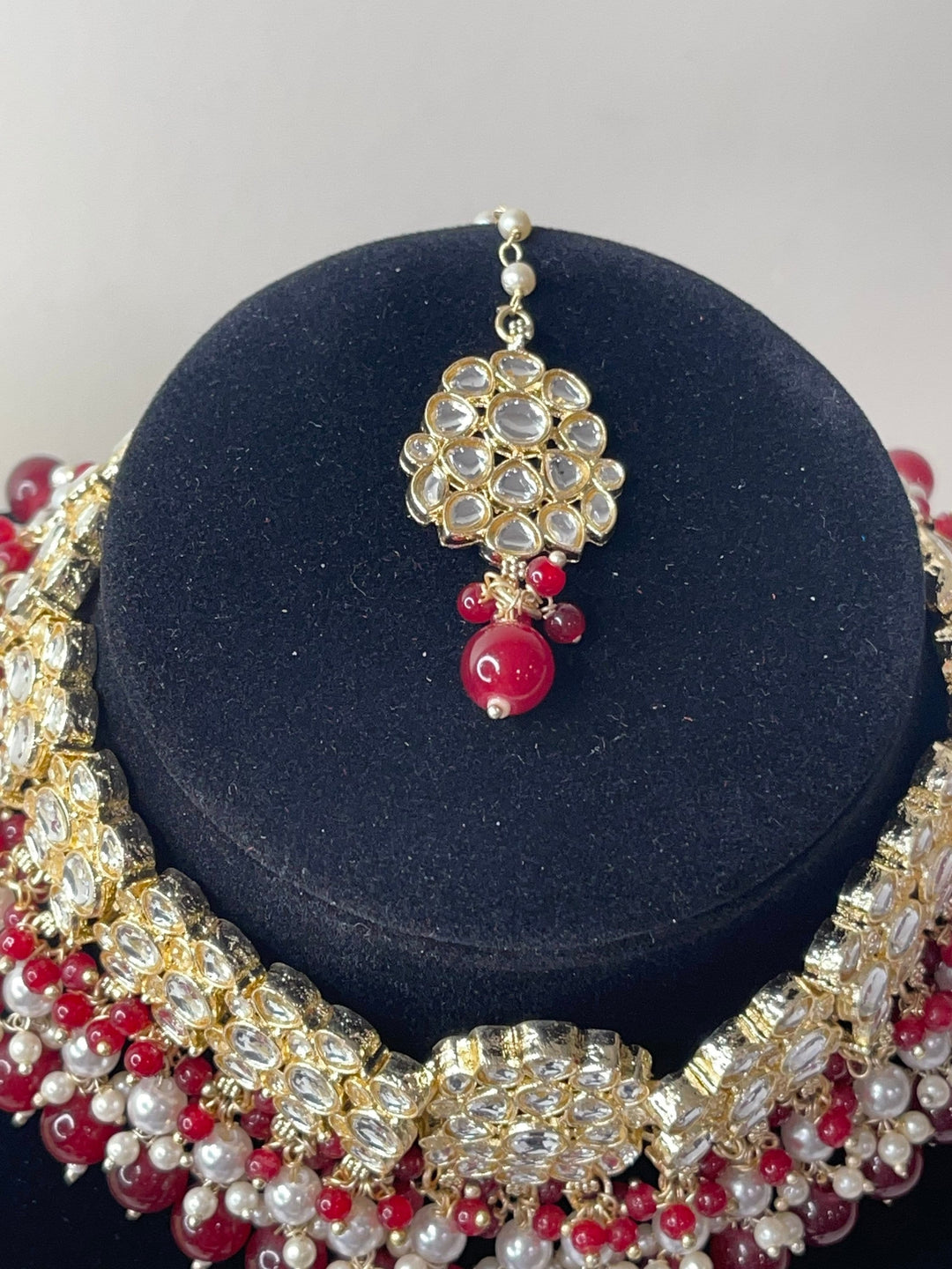 Izhaar Indian Polki Kundan Necklace with Earrings Tikka / Wedding Jewelry/ Traditional Jewelry/ Bollywood set/ red necklace set