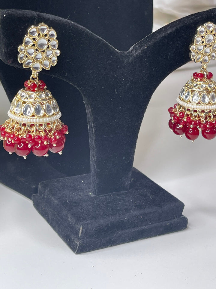 Izhaar Indian Polki Kundan Necklace with Earrings Tikka / Wedding Jewelry/ Traditional Jewelry/ Bollywood set/ red necklace set