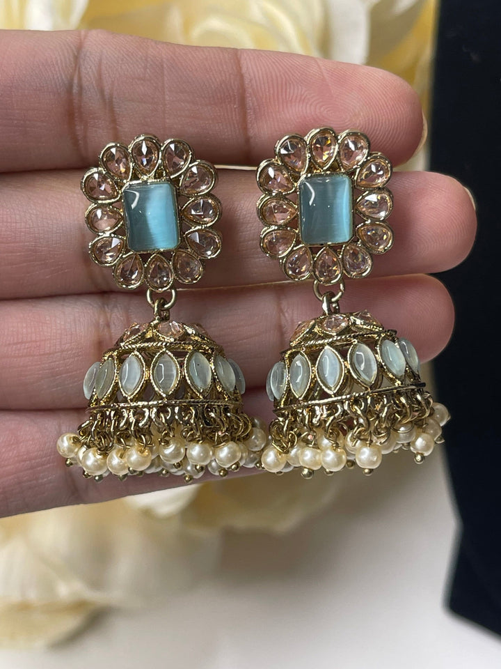 Izhaar Indian Polki Kundan Necklace with Earrings Tikka / Wedding Jewelry/ Traditional Jewelry/ Bollywood set/ gold & l blue necklace set