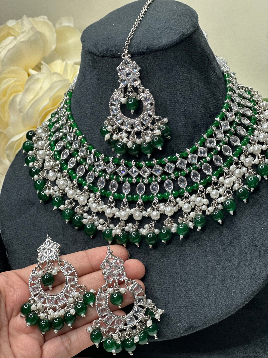 Izhaar Indian Polki Kundan Necklace with Earrings Tikka / Wedding Jewelry/ Traditional Jewelry/ Bollywood set/ Indian Pakistani wedding set