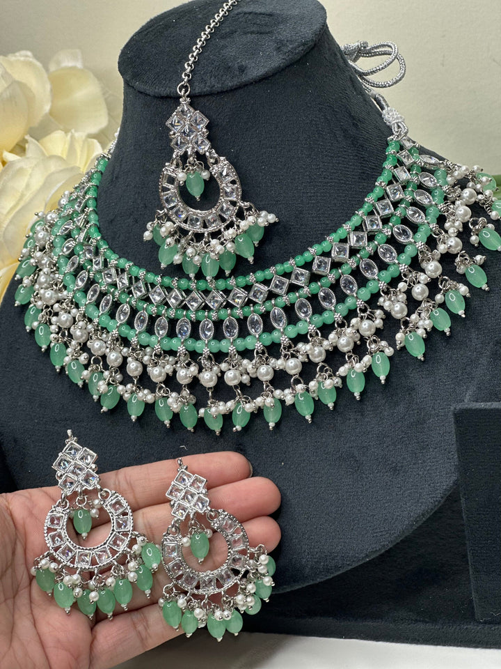 Izhaar Indian Polki Kundan Necklace with Earrings Tikka / Wedding Jewelry/ Traditional Jewelry/ Bollywood set/ Indian Pakistani wedding set