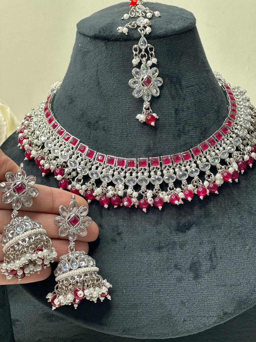 Izhaar Indian Polki Kundan Necklace with Earrings Tikka / Wedding Jewelry/ Traditional Jewelry/ Bollywood set/ Indian Pakistani wedding set