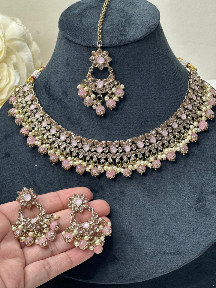 Izhaar Indian Polki Kundan Necklace with Earrings Tikka / Wedding Jewelry/ Traditional Jewelry/ Bollywood set/ Indian Pakistani wedding set