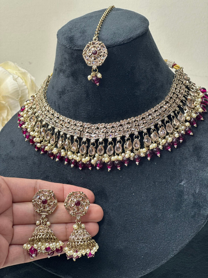 Izhaar Indian Polki Kundan Necklace with Earrings Tikka / Wedding Jewelry/ Traditional Jewelry/ Bollywood set/ Indian Pakistani wedding set