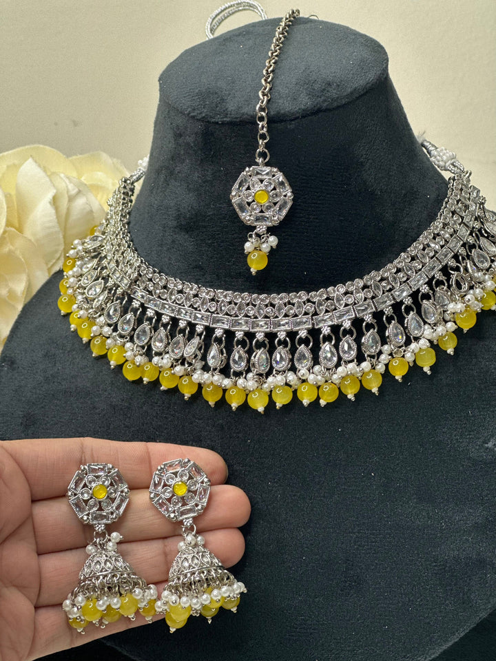 Izhaar Indian Polki Kundan Necklace with Earrings Tikka / Wedding Jewelry/ Traditional Jewelry/ Bollywood set/ Indian Pakistani wedding set