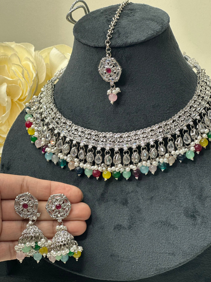 Izhaar Indian Polki Kundan Necklace with Earrings Tikka / Wedding Jewelry/ Traditional Jewelry/ Bollywood set/ Indian Pakistani wedding set