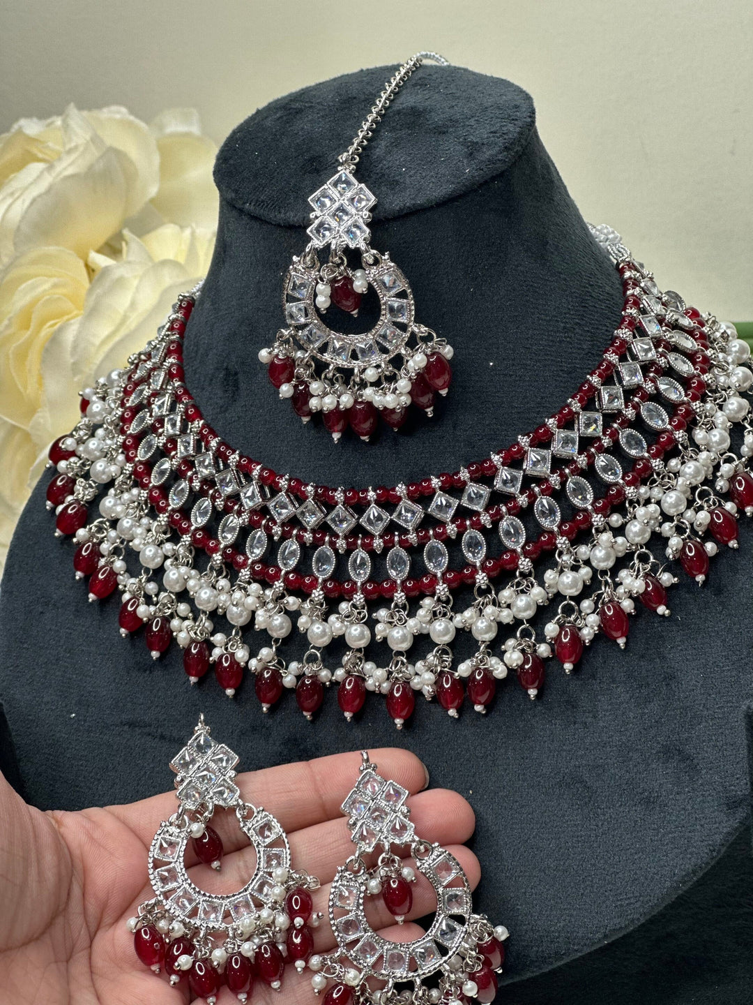 Izhaar Indian Polki Kundan Necklace with Earrings Tikka / Wedding Jewelry/ Traditional Jewelry/ Bollywood set/ Indian Pakistani wedding set