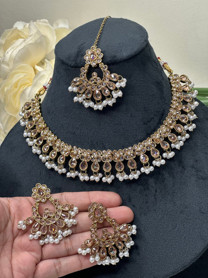 Izhaar Indian Polki Kundan Necklace with Earrings Tikka / Wedding Jewelry/ Traditional Jewelry/ Bollywood set/ Indian Pakistani wedding set