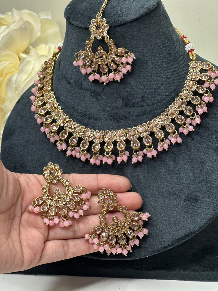 Izhaar Indian Polki Kundan Necklace with Earrings Tikka / Wedding Jewelry/ Traditional Jewelry/ Bollywood set/ Indian Pakistani wedding set
