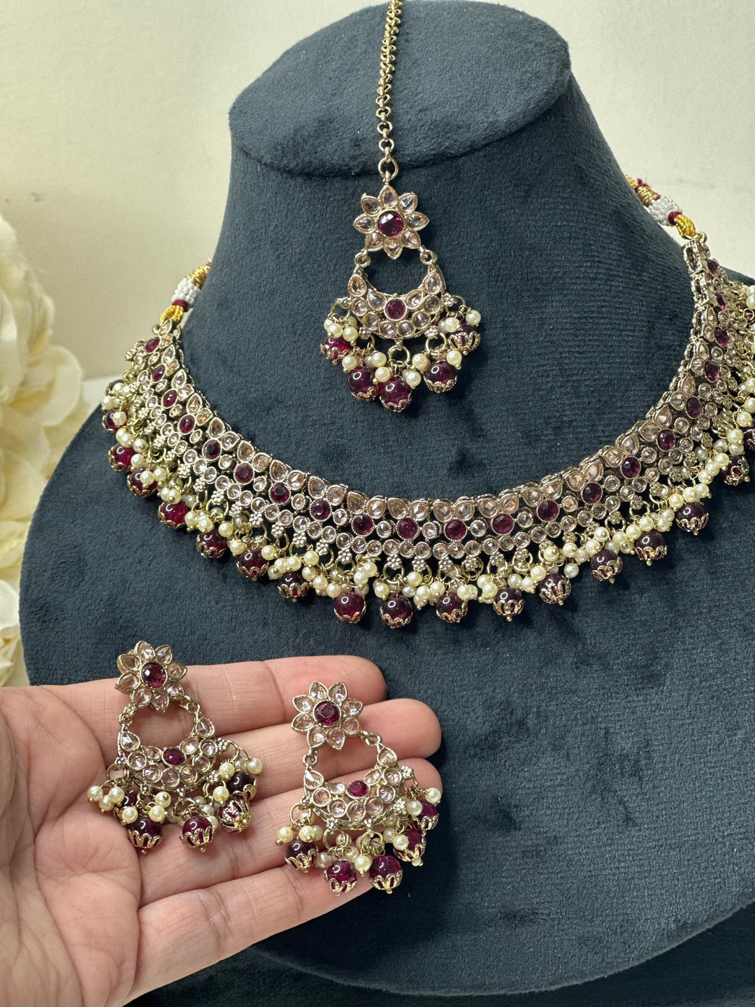 Izhaar Indian Polki Kundan Necklace with Earrings Tikka / Wedding Jewelry/ Traditional Jewelry/ Bollywood set/ Indian Pakistani wedding set
