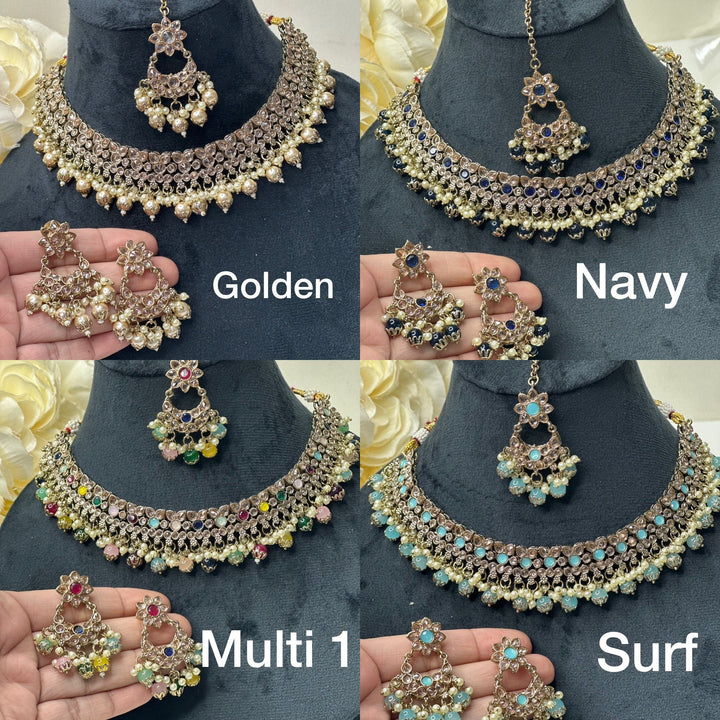Izhaar Indian Polki Kundan Necklace with Earrings Tikka / Wedding Jewelry/ Traditional Jewelry/ Bollywood set/ Indian Pakistani wedding set