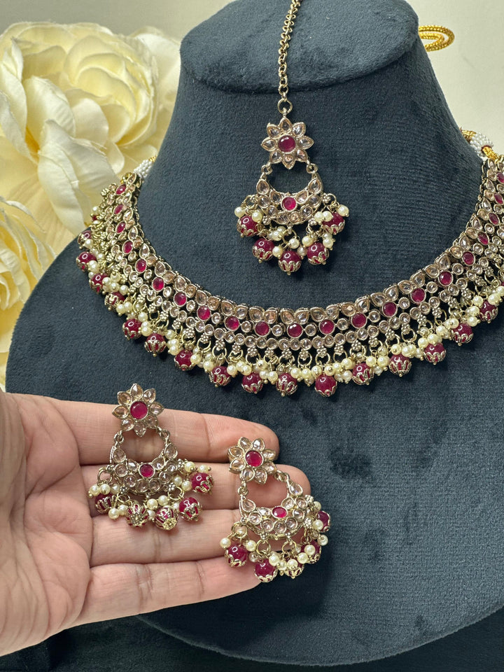 Izhaar Indian Polki Kundan Necklace with Earrings Tikka / Wedding Jewelry/ Traditional Jewelry/ Bollywood set/ Indian Pakistani wedding set