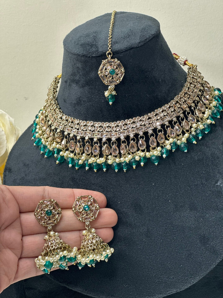 Izhaar Indian Polki Kundan Necklace with Earrings Tikka / Wedding Jewelry/ Traditional Jewelry/ Bollywood set/ Indian Pakistani wedding set