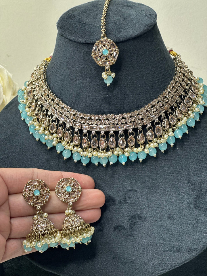 Izhaar Indian Polki Kundan Necklace with Earrings Tikka / Wedding Jewelry/ Traditional Jewelry/ Bollywood set/ Indian Pakistani wedding set