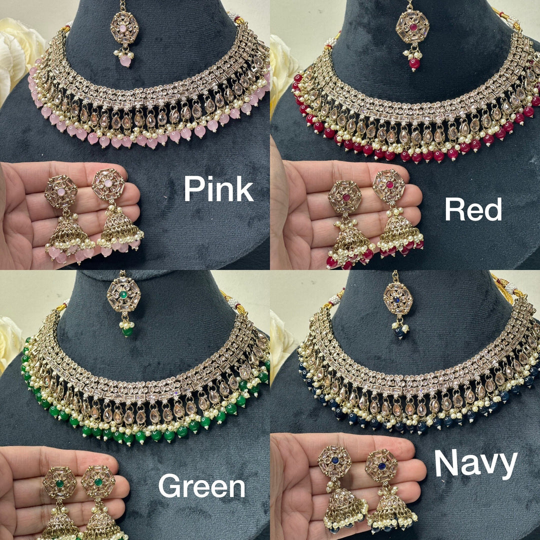 Izhaar Indian Polki Kundan Necklace with Earrings Tikka / Wedding Jewelry/ Traditional Jewelry/ Bollywood set/ Indian Pakistani wedding set