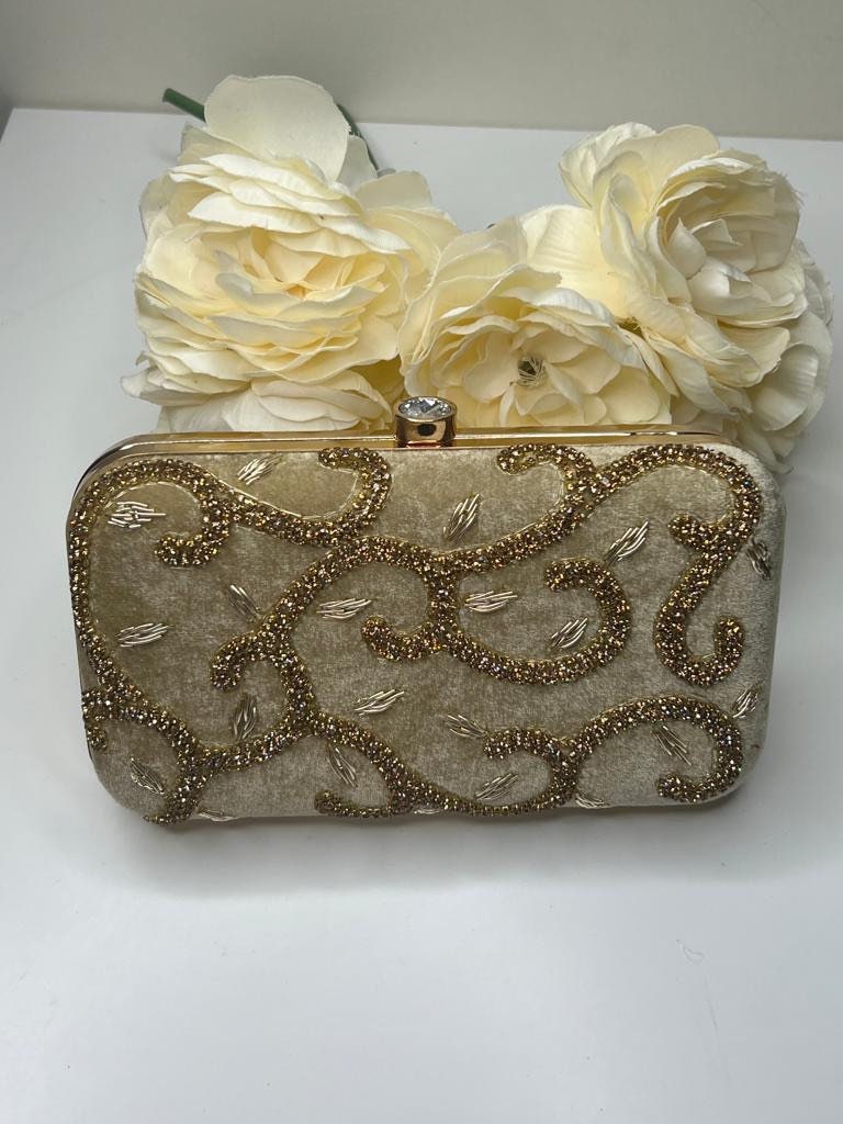 Izhaar Premium Royal Gold Bridal Clutch Bags