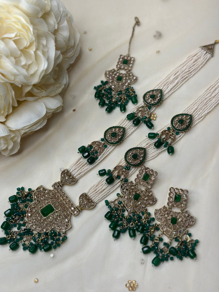 Izhaar Indian Polki Kundan long Necklace with Earrings Tikka / Wedding Jewelry/ Traditional Jewelry/ Bollywood set/ Long wedding set