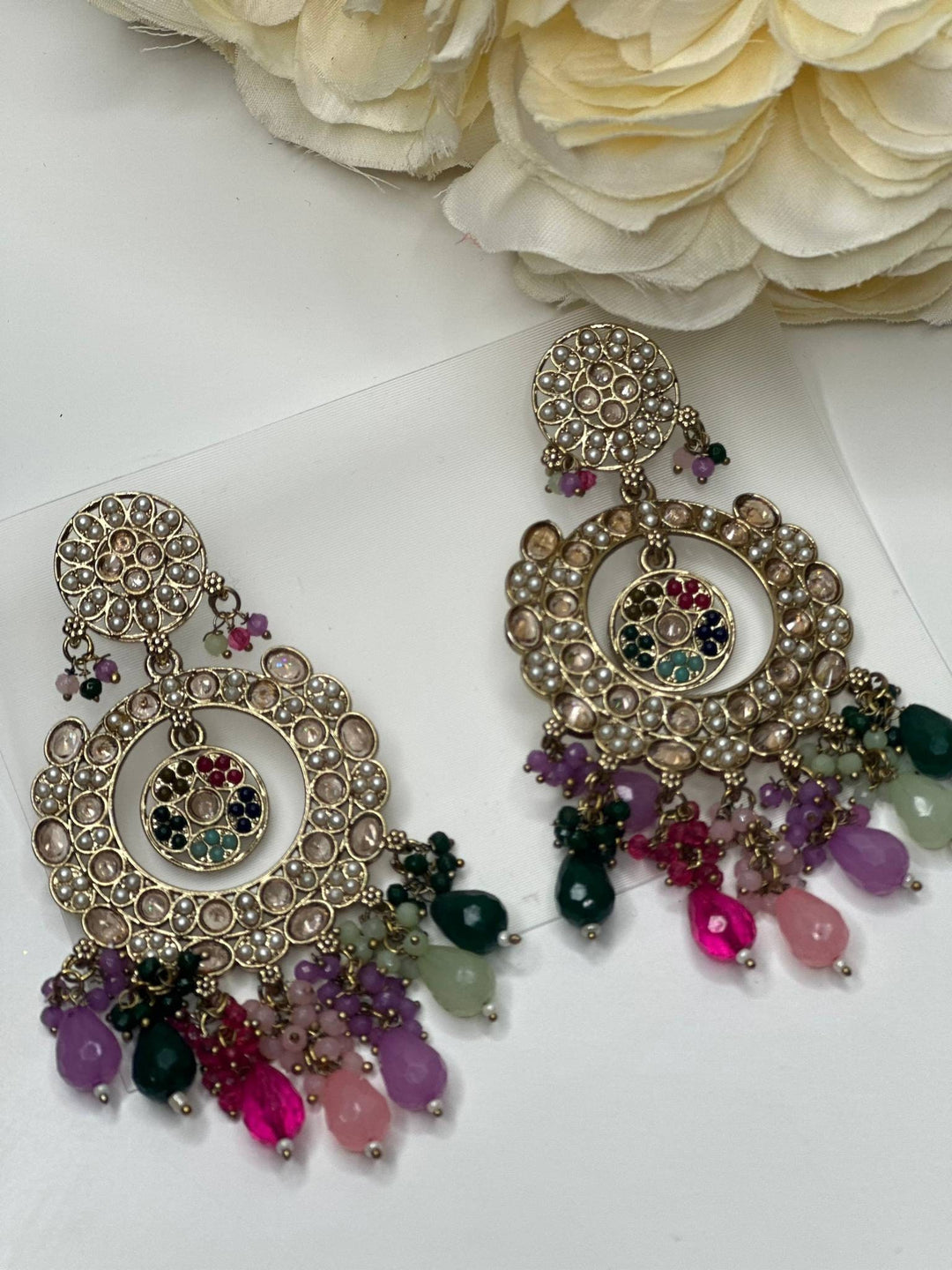Izhaar Classic Pearl Kundan Jhumka Earring Set