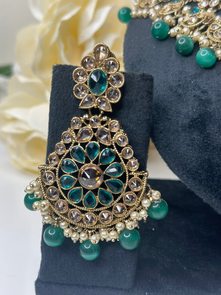 Izhaar Indian Polki Reverse AD Gold radium Necklace with Earrings Tikka / Wedding Jewelry/ Traditional Jewelry/Wedding set/Reverse AD