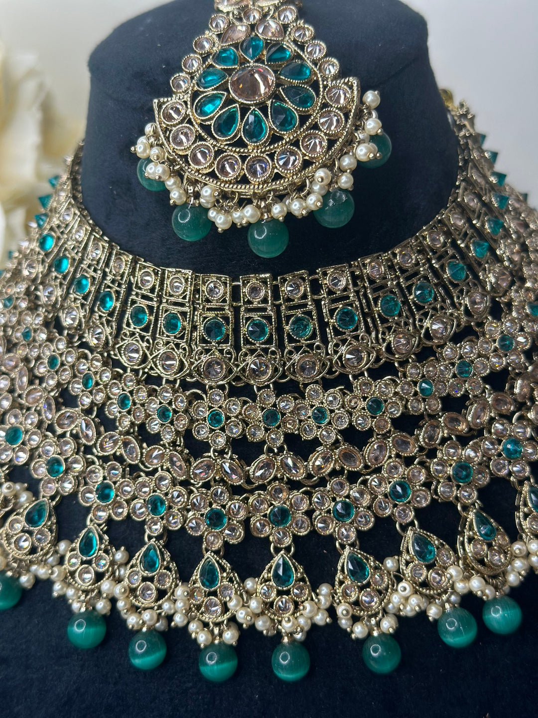 Izhaar Indian Polki Reverse AD Gold radium Necklace with Earrings Tikka / Wedding Jewelry/ Traditional Jewelry/Wedding set/Reverse AD