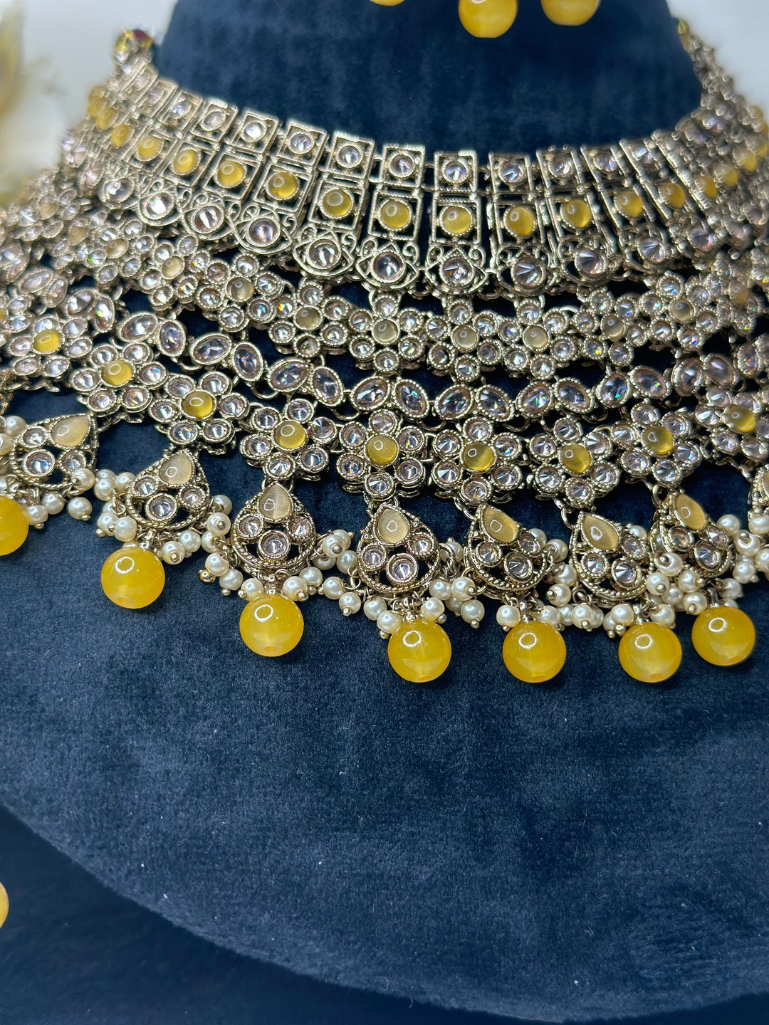 Izhaar Indian Polki Reverse AD Gold yellow Necklace with Earrings Tikka / Wedding Jewelry/ Traditional Jewelry/Wedding set/Reverse AD