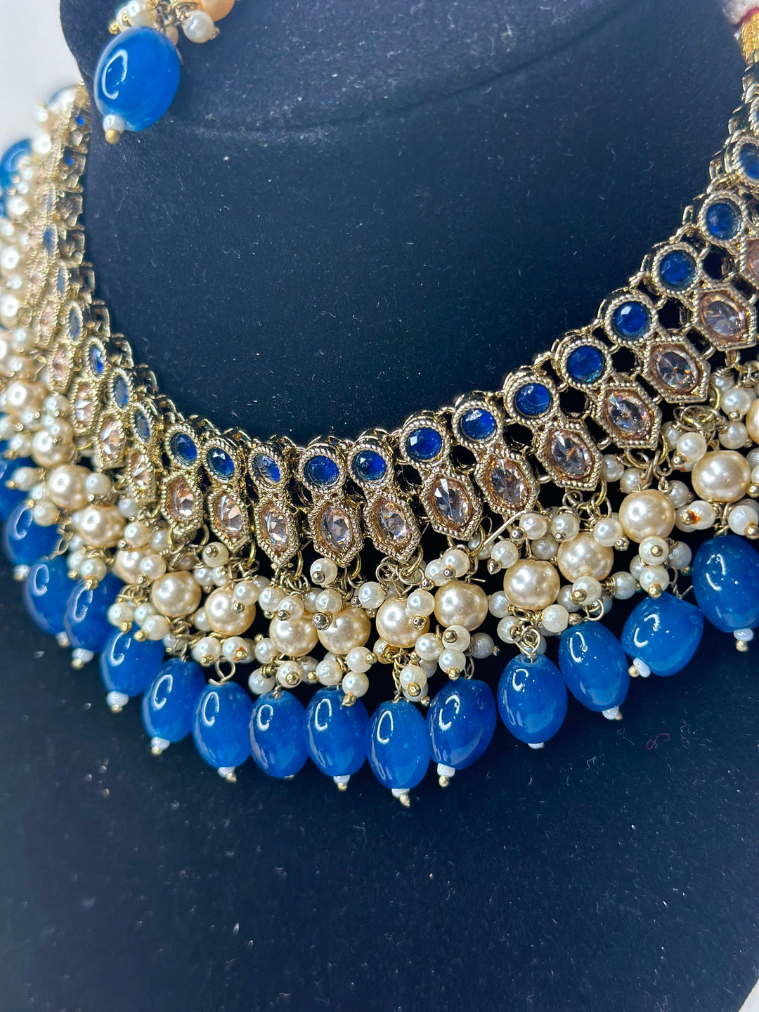 Izhaar Indian Polki Reverse AD Gold blue Necklace with Earrings Tikka / Wedding Jewelry/ Traditional Jewelry/Wedding set/Reverse AD