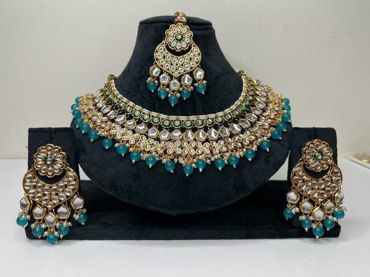 Izhaar Indian Polki kundan Gold radium Necklace with Earrings Tikka / Wedding Jewelry/ Traditional Jewelry/Wedding set/Reverse AD