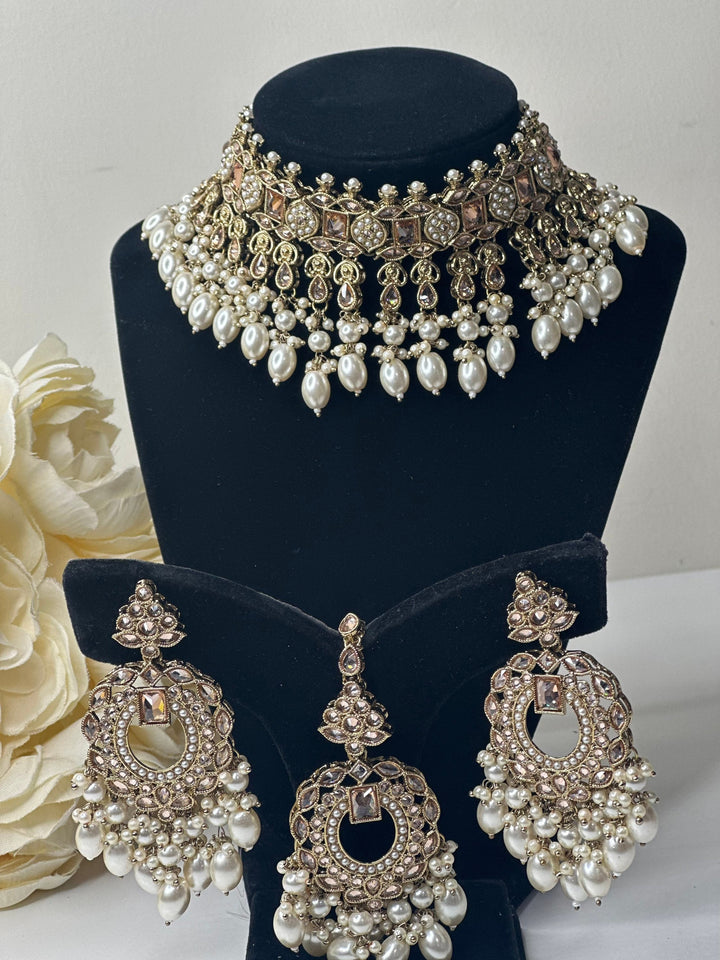 Izhaar white Indian Polki Reverse AD Necklace with Earrings Tikka / Wedding Jewelry/ Traditional Jewelry/Wedding set/Reverse AD.