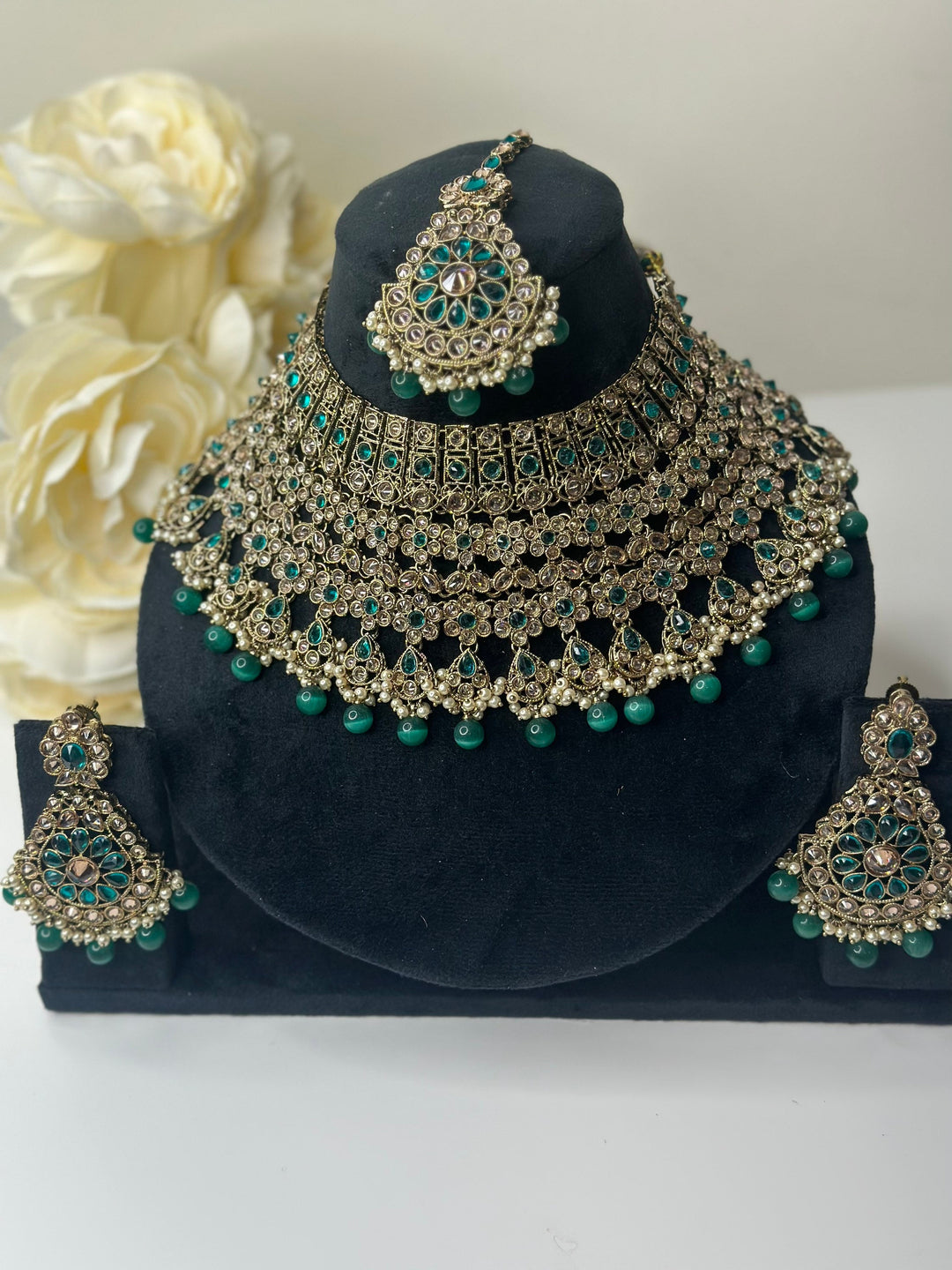 Izhaar Indian Polki Reverse AD Gold radium Necklace with Earrings Tikka / Wedding Jewelry/ Traditional Jewelry/Wedding set/Reverse AD